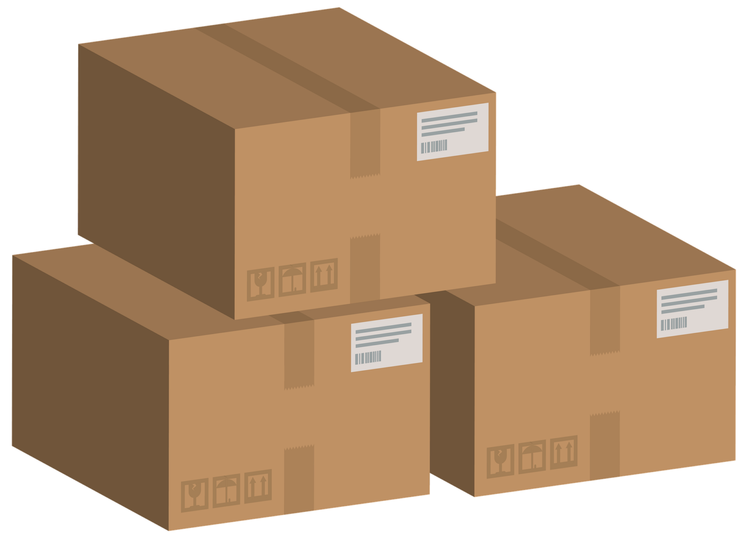 Three shipping boxes